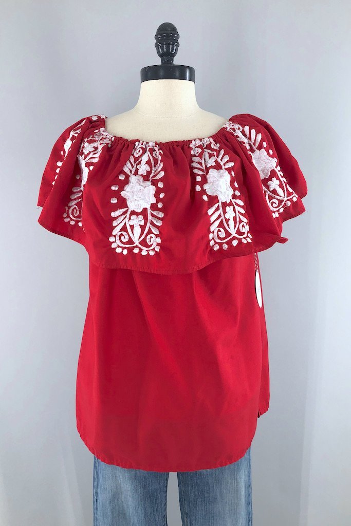 Vintage Red Embroidered Tunic-ThisBlueBird - Modern Vintage