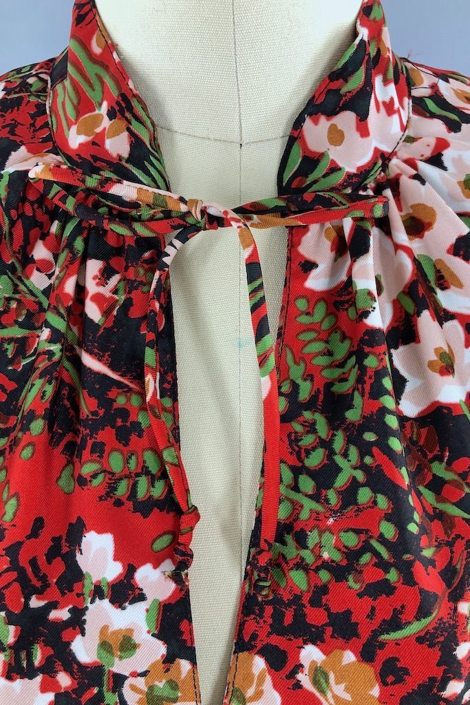 Vintage Red Floral Print Long Tunic-ThisBlueBird - Modern Vintage