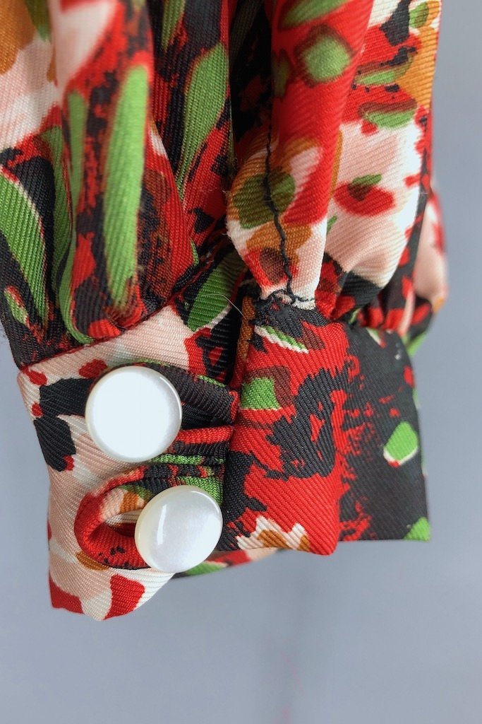 Vintage Red Floral Print Long Tunic-ThisBlueBird - Modern Vintage