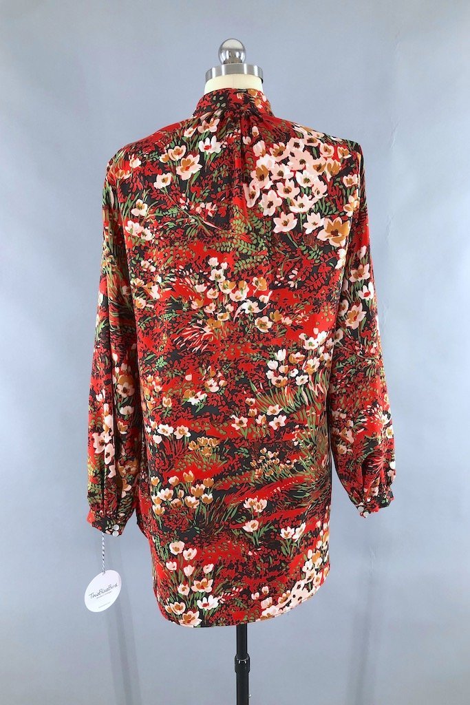 Vintage Red Floral Print Long Tunic-ThisBlueBird - Modern Vintage