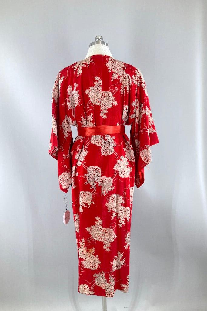 Vintage Red Floral Silk Juban Kimono-ThisBlueBird