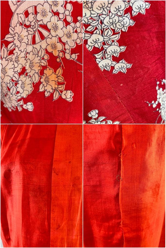 Vintage Red Floral Silk Juban Kimono-ThisBlueBird