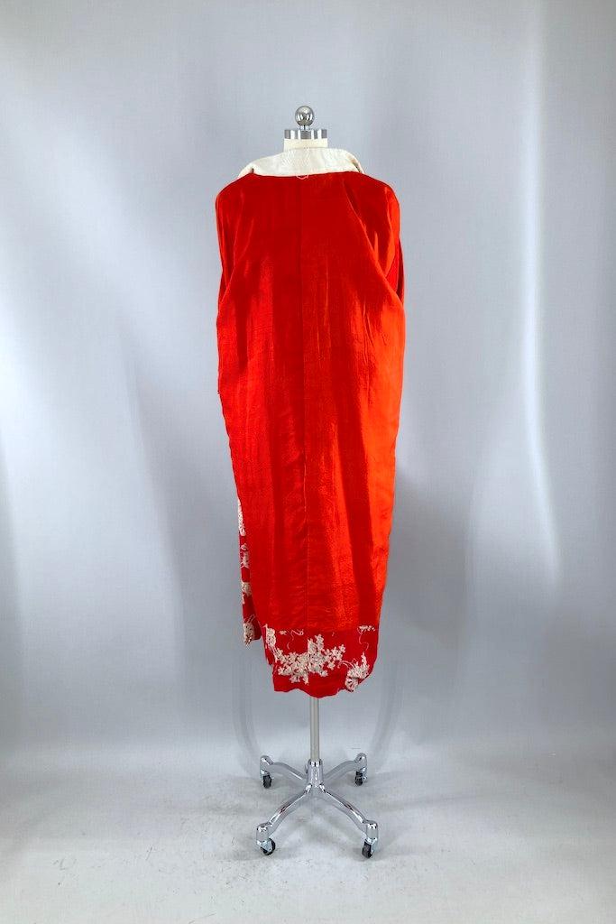 Vintage Red Floral Silk Juban Kimono-ThisBlueBird