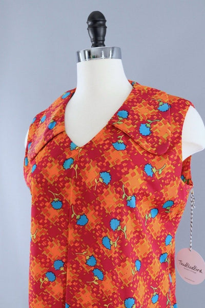 Vintage 1960s Sleeveless Top / Red Floral-ThisBlueBird - Modern Vintage