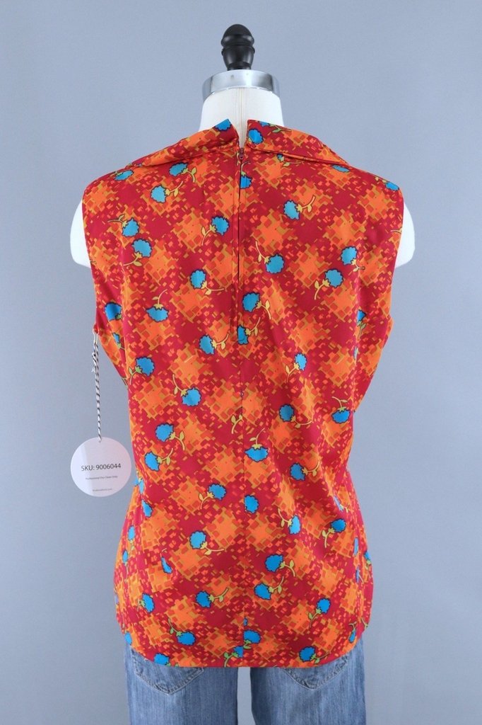 Vintage 1960s Sleeveless Top / Red Floral-ThisBlueBird - Modern Vintage