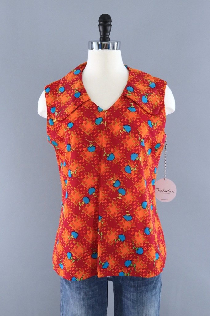 Vintage Red Floral Sleeveless Top – ThisBlueBird