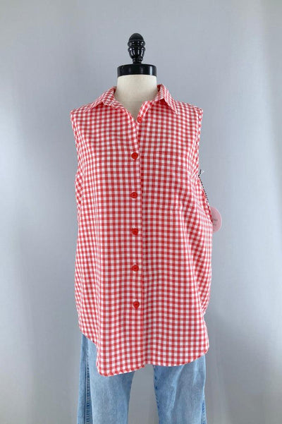 Vintage Red Gingham Summer Top-ThisBlueBird