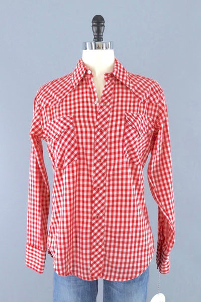 Vintage Red Gingham Western Shirt-ThisBlueBird
