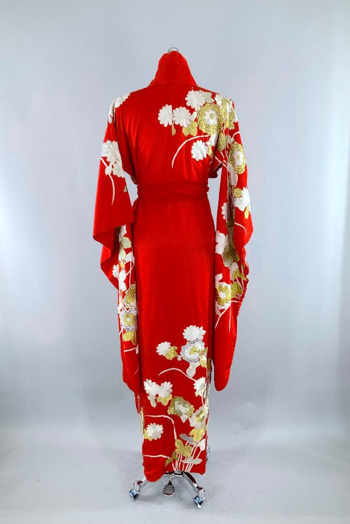 Vintage Red & Gold Embroidered Silk Kimono Robe – ThisBlueBird