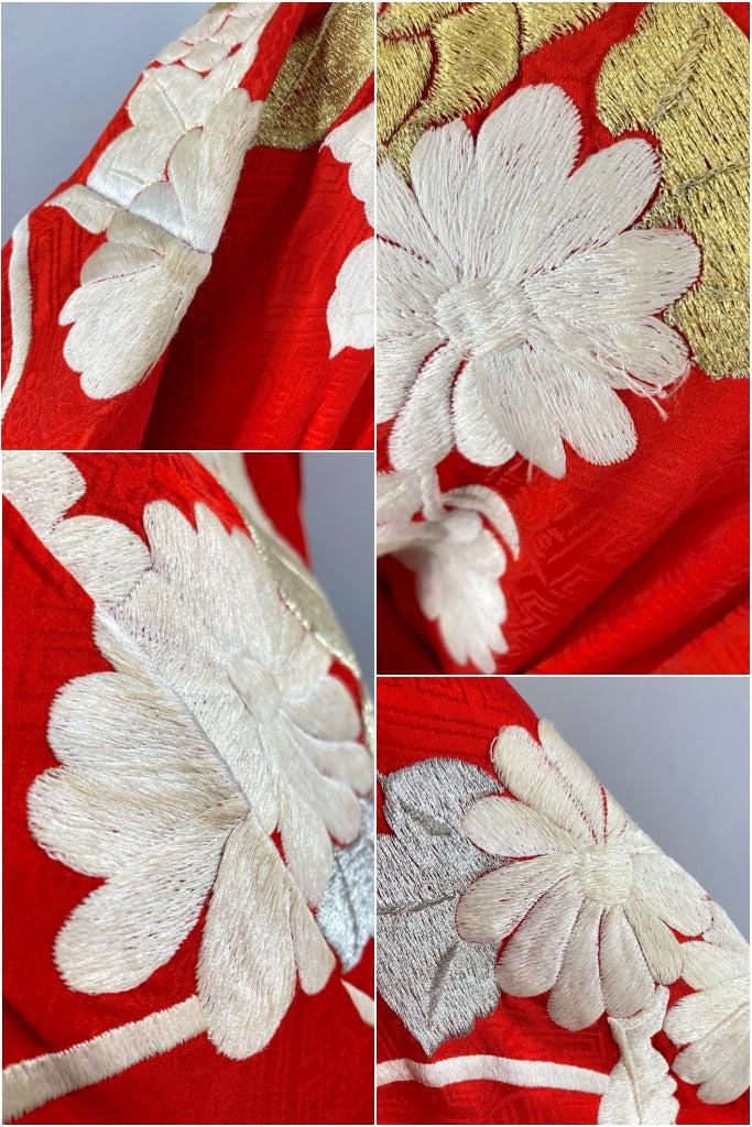 Vintage Red & Gold Embroidered Silk Kimono Robe – ThisBlueBird