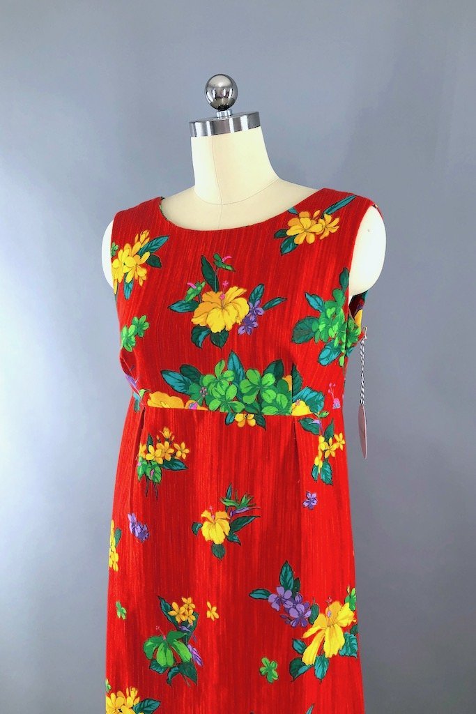 Vintage Red Hawaiian Maxi Dress-ThisBlueBird - Modern Vintage