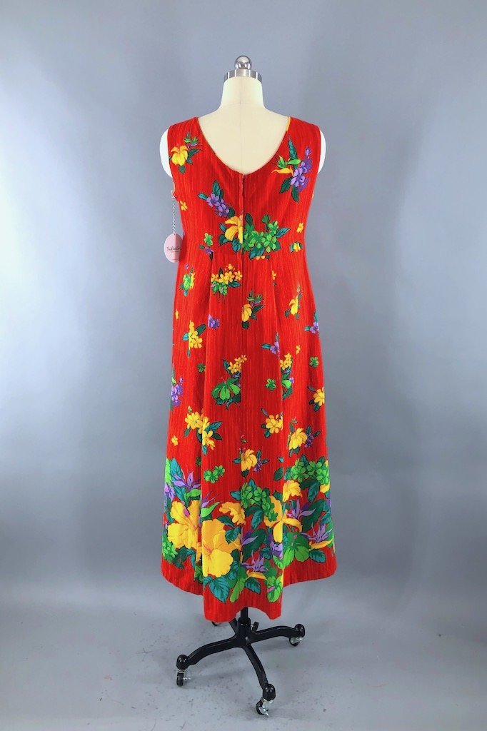 Vintage Red Hawaiian Maxi Dress-ThisBlueBird - Modern Vintage