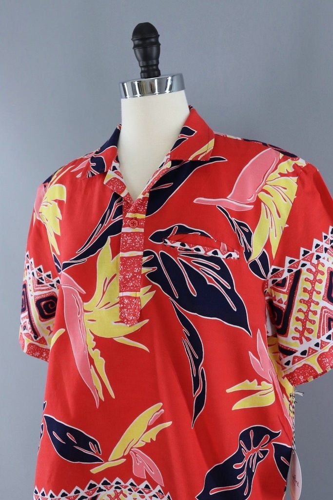 Vintage Red Hawaiian Print Shirt-ThisBlueBird - Modern Vintage