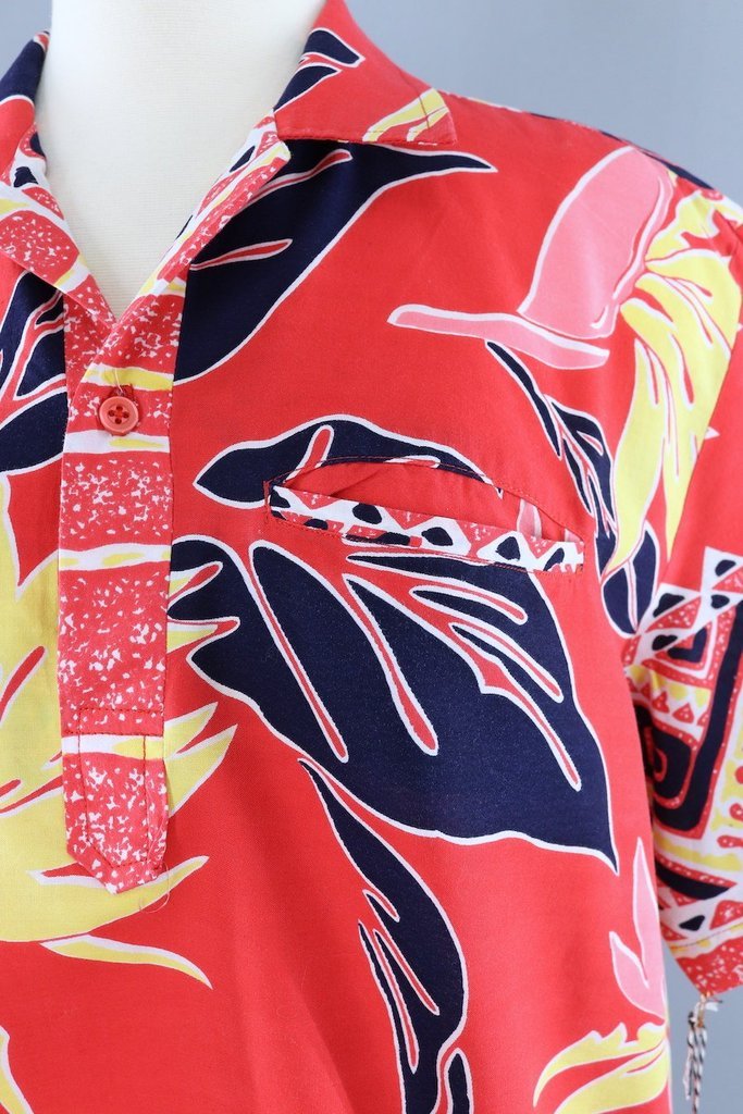 Vintage Red Hawaiian Print Shirt-ThisBlueBird - Modern Vintage