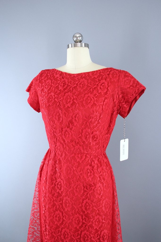 Vintage 1950s Red Lace Dress - ThisBlueBird