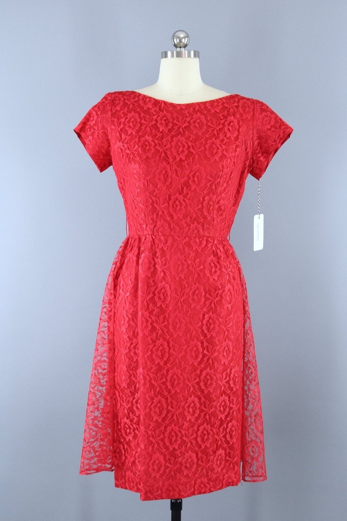 Vintage 1950s Red Lace Dress - ThisBlueBird