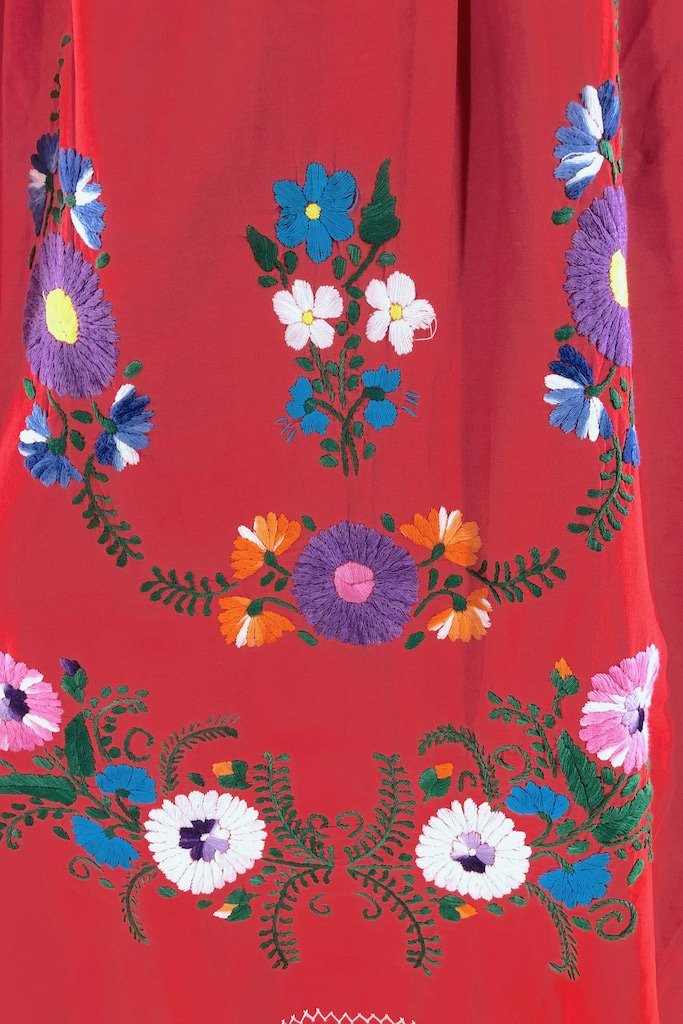 Vintage Red Mexican Embroidered Caftan-ThisBlueBird