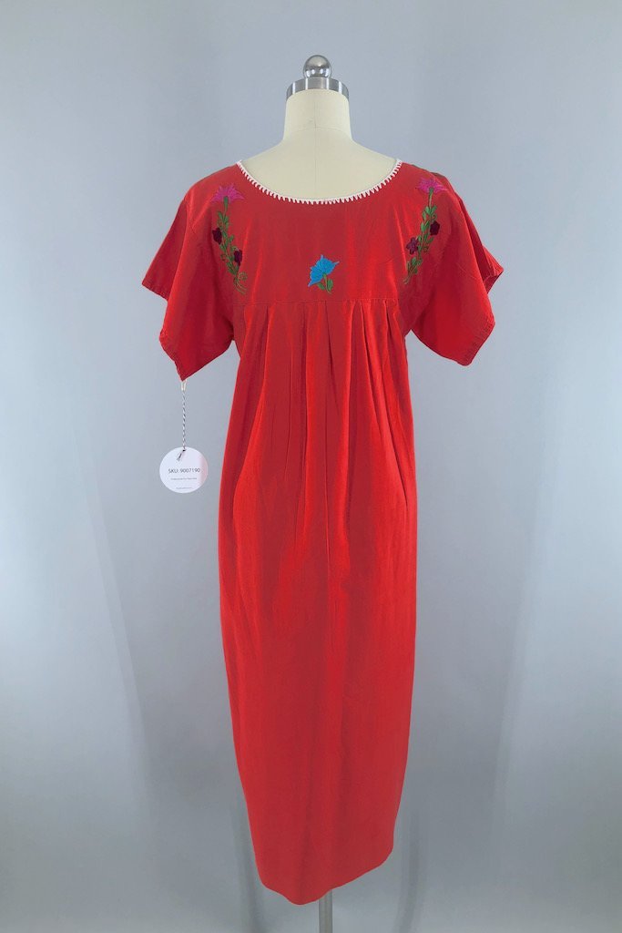 Vintage Red Mexican Embroidered Caftan-ThisBlueBird