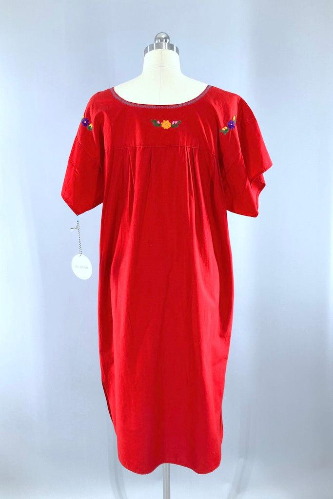 Vintage Red Mexican Embroidered Dress
