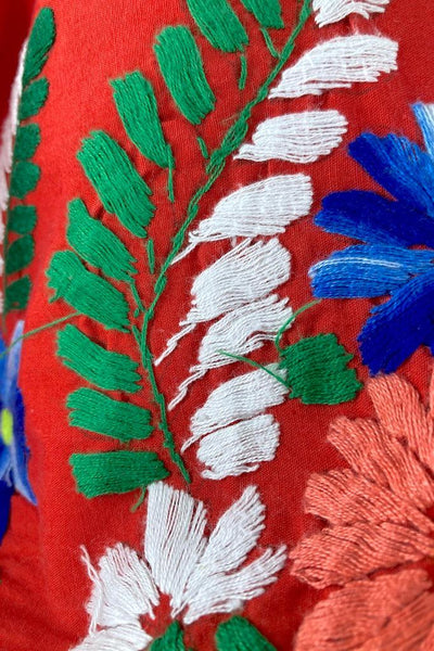 Vintage Red Mexican Embroidered Dress-ThisBlueBird