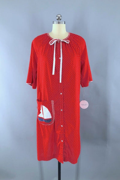 Vintage Red Nautical House Dress-ThisBlueBird - Modern Vintage