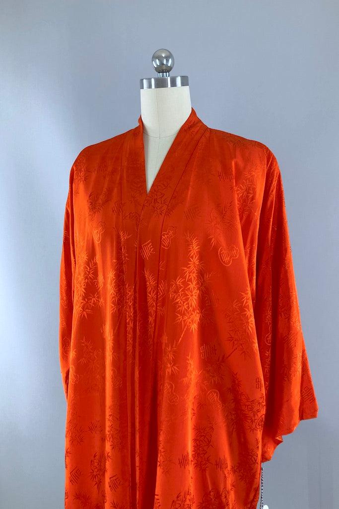 Vintage Red Orange Japanese Short Robe-ThisBlueBird