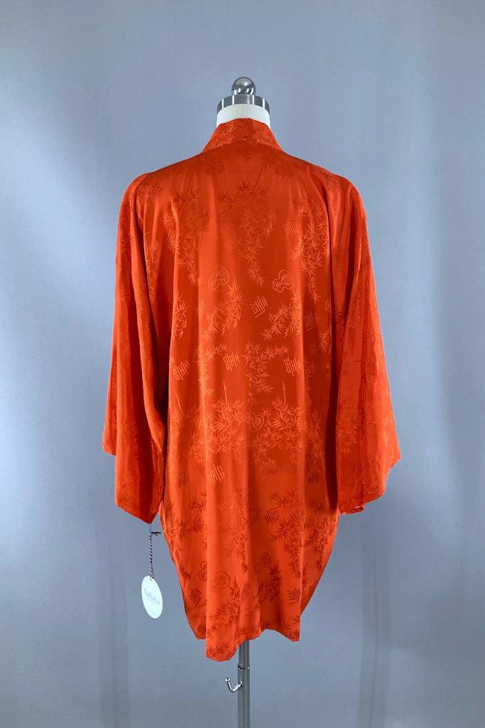 Vintage Red Orange Japanese Short Robe-ThisBlueBird
