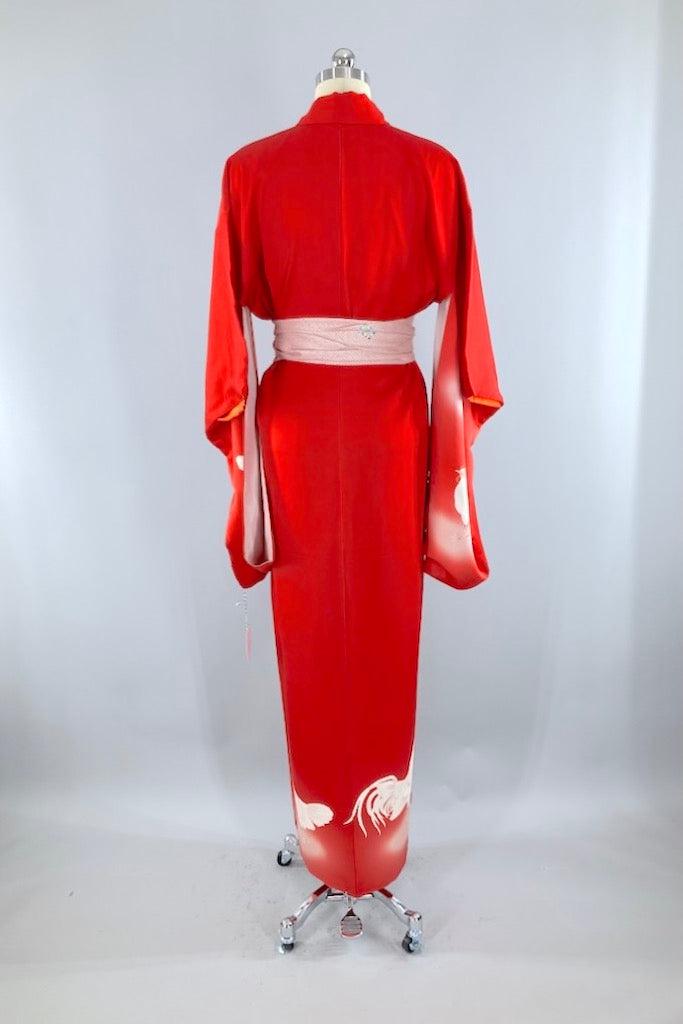 Vintage Red Rooster Silk Kimono Robe