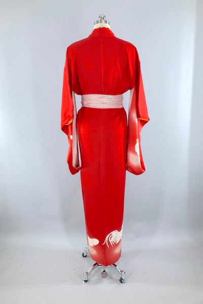 Vintage Red Rooster Silk Kimono Robe