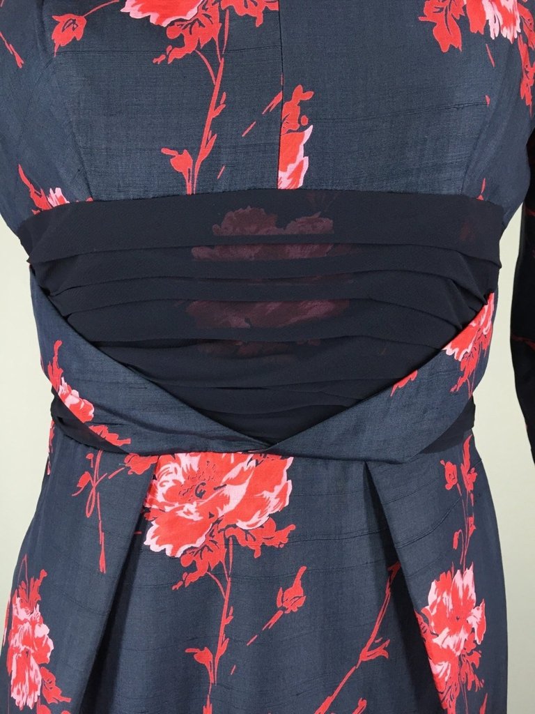 1950s Vintage Red Rose Floral Print Cocktail Dress - ThisBlueBird