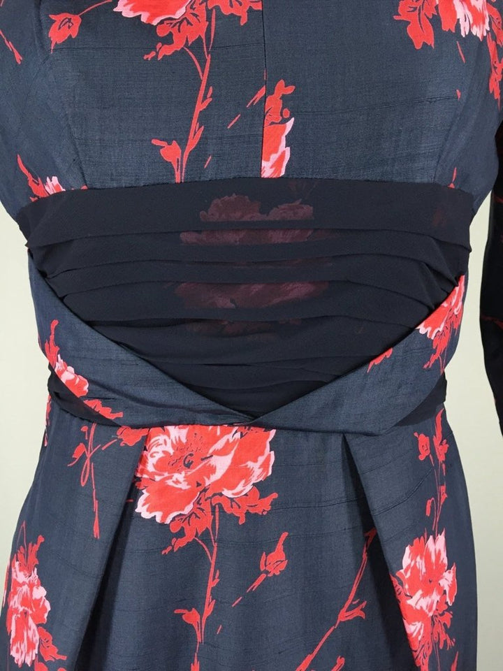 1950s Vintage Red Rose Floral Print Cocktail Dress - ThisBlueBird