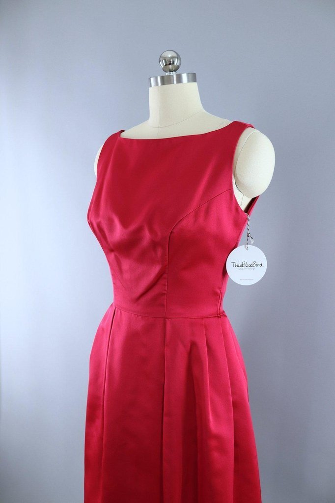 Vintage Red Satin Party Dress / The California Room - ThisBlueBird
