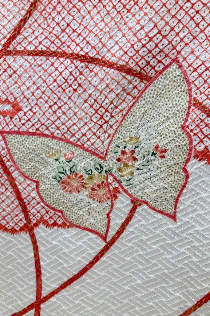 Vintage Red Shibori Butterflies Silk Kimono Robe-ThisBlueBird