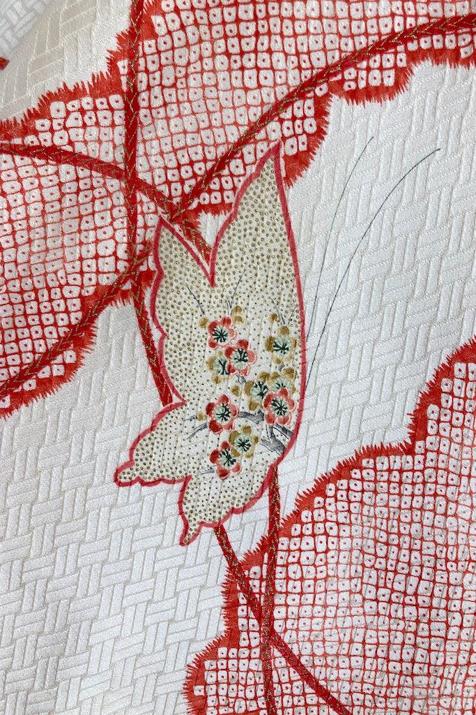 Vintage Red Shibori Butterflies Silk Kimono Robe-ThisBlueBird