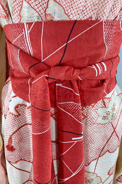 Vintage Red Shibori Butterflies Silk Kimono Robe-ThisBlueBird