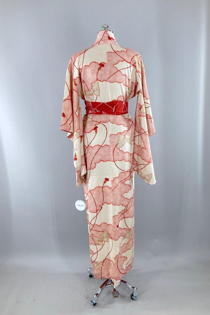 Vintage Red Shibori Butterflies Silk Kimono Robe-ThisBlueBird