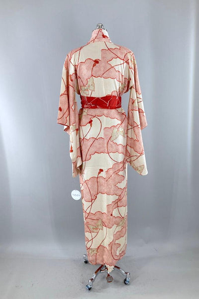 Vintage Red Shibori Butterflies Silk Kimono Robe-ThisBlueBird