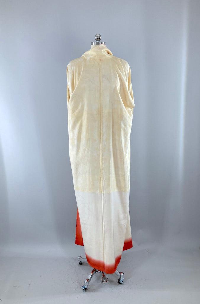 Vintage Red Shibori Butterflies Silk Kimono Robe-ThisBlueBird