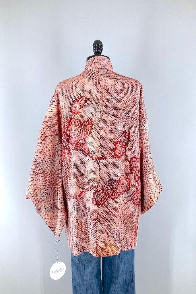 Vintage Red Shibori Silk Kimono Jacket-ThisBlueBird