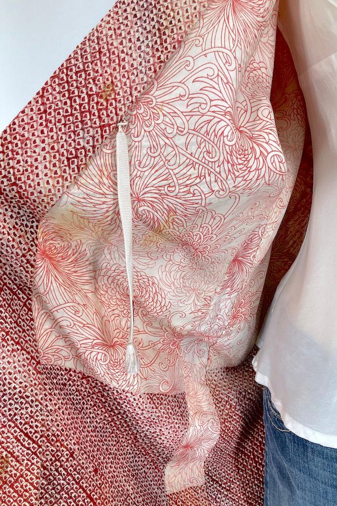 Vintage Red Shibori Silk Kimono Jacket-ThisBlueBird