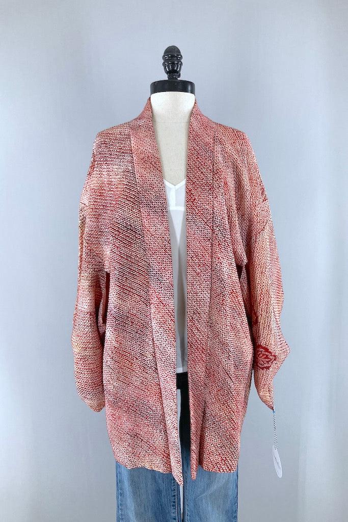 Vintage Red Shibori Silk Kimono Jacket-ThisBlueBird