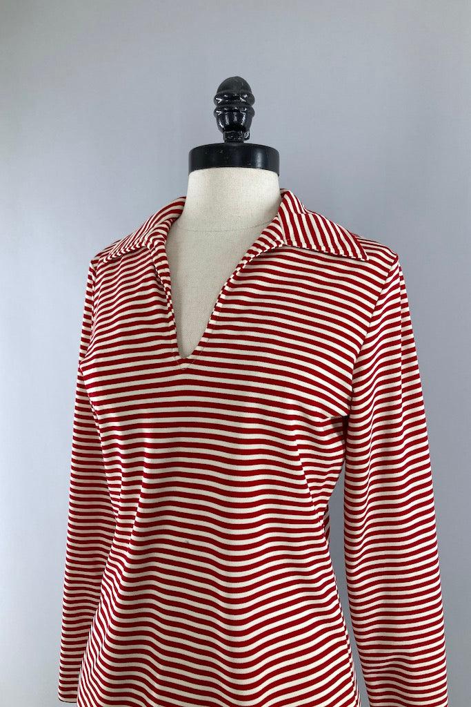 Vintage Red Striped Casual Top-ThisBlueBird