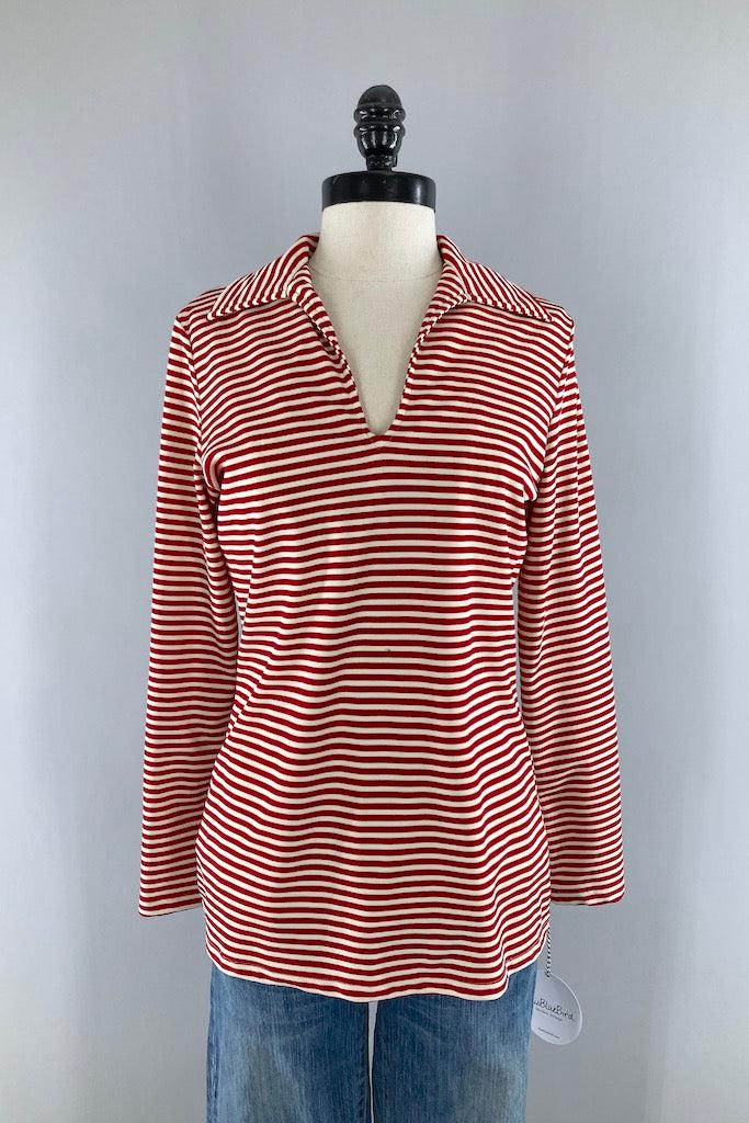 Vintage Red Striped Casual Top-ThisBlueBird