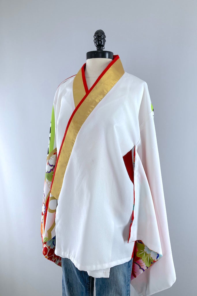 Vintage Red & White Floral Kimono Cardigan-ThisBlueBird