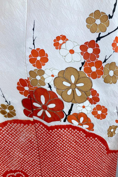 Vintage Red & White Shibori Silk Kimono Robe-ThisBlueBird
