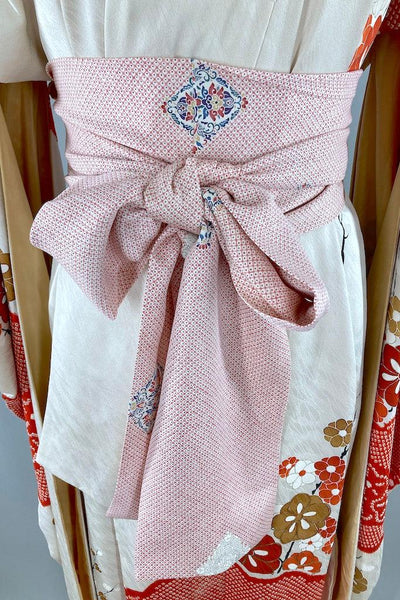 Vintage Red & White Shibori Silk Kimono Robe-ThisBlueBird