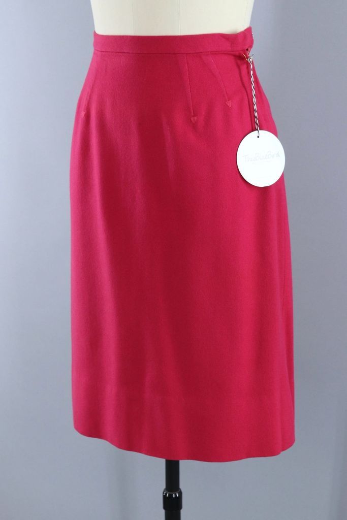 Vintage Red Wool Pencil Skirt - ThisBlueBird