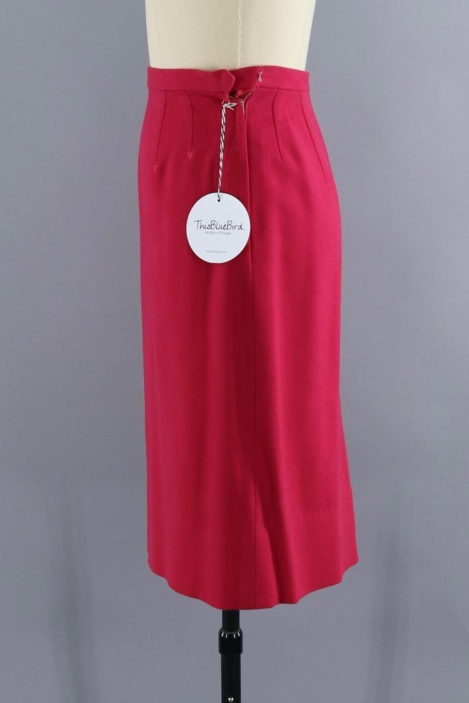 Vintage Red Wool Pencil Skirt - ThisBlueBird