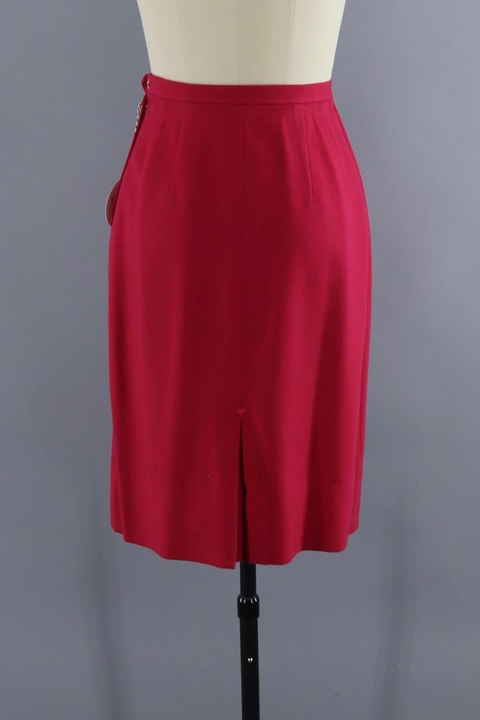 Vintage Red Wool Pencil Skirt - ThisBlueBird