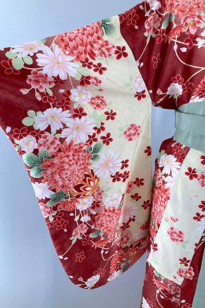 Vintage Red & Yellow Floral Kimono Robe-ThisBlueBird